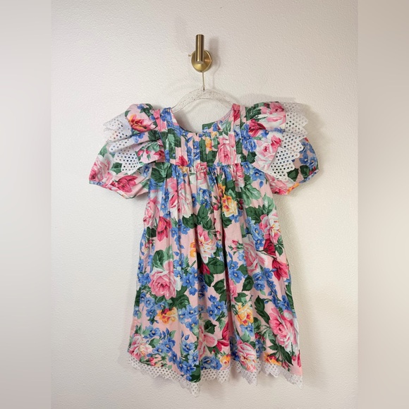 Rare Editions Vintage Cotton Floral Puff Sleeves With Lace Eyelet Trim Size 6